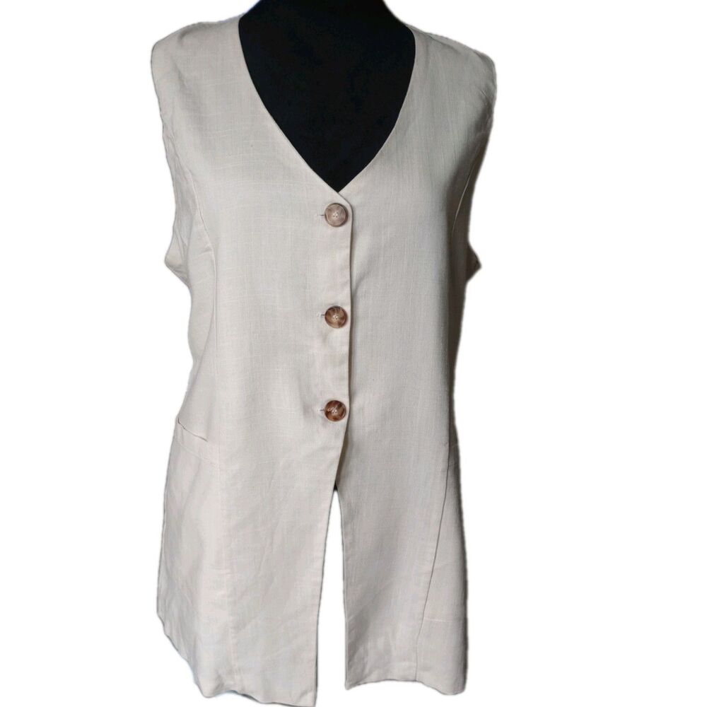 Unknown Label Women's L Cream  Sticks Sleeveless Blazer NWOT